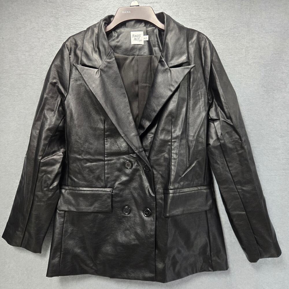 Princess Polly Ellen Black Faux Leather Jacket Size M/L